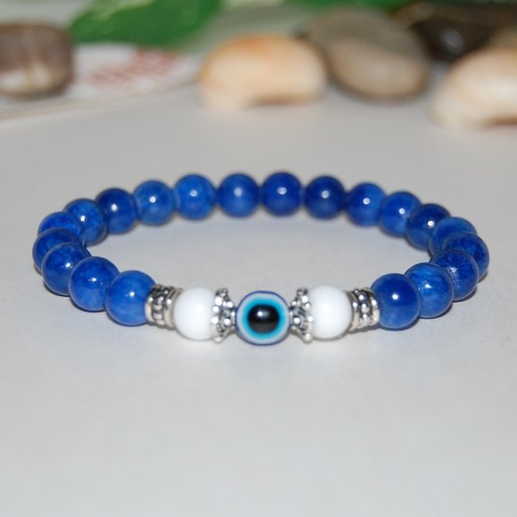 Evil Eye Bracelet,Blue Gemstone Bracelet,Blue Evil Eye Bracelet,Hamsa Bracelet - Picture 2 of 3